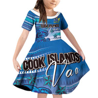 Personalised Cook Islands Va'a Race Family Matching Off Shoulder Short Dress and Hawaiian Shirt Te Tatau Tattoos Sporty Style Light Blue Color - Polynesian Pride