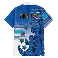Personalised Cook Islands Va'a Race Family Matching Puletasi and Hawaiian Shirt Te Tatau Tattoos Sporty Style Light Blue Color - Polynesian Pride