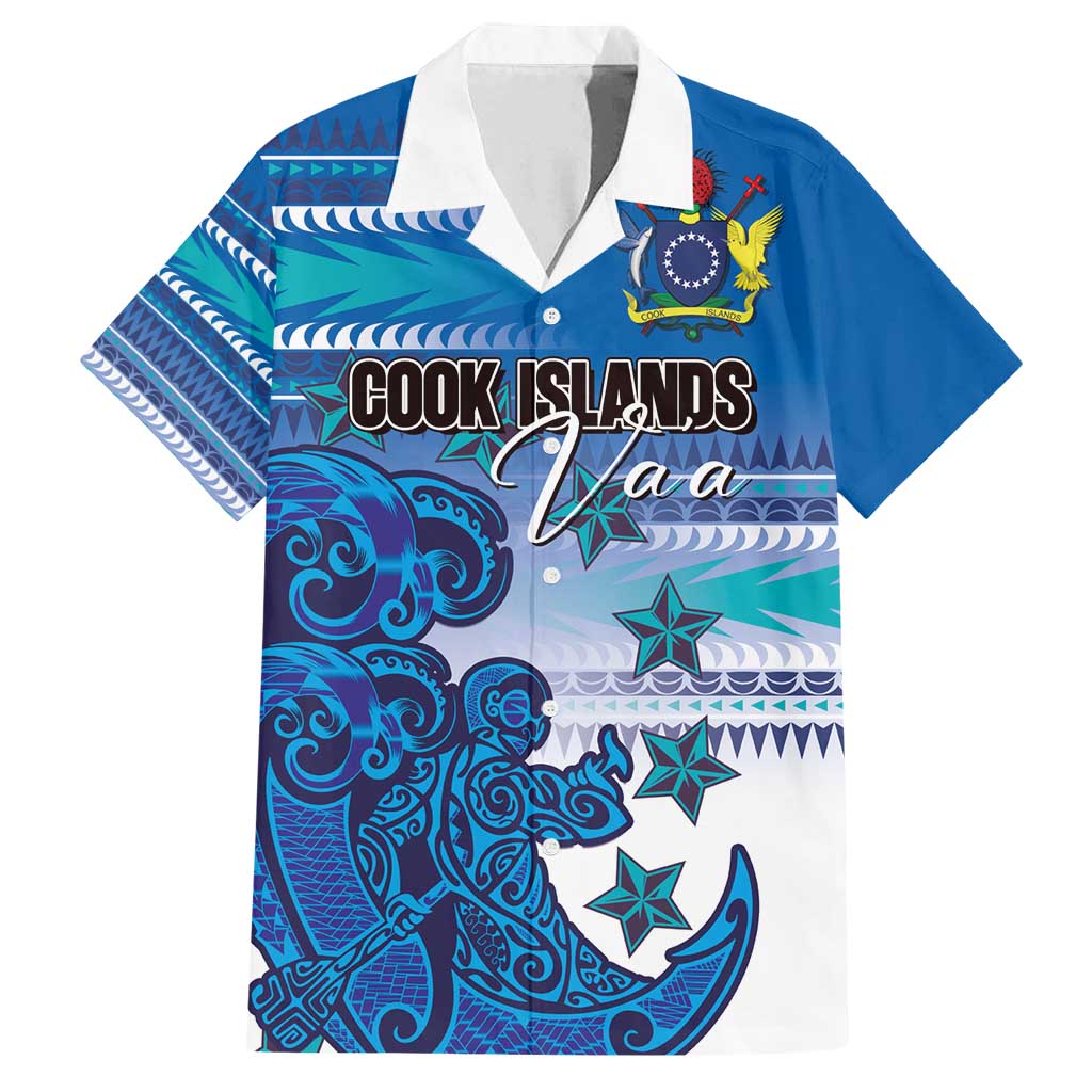 Personalised Cook Islands Va'a Race Family Matching Summer Maxi Dress and Hawaiian Shirt Te Tatau Tattoos Sporty Style Light Blue Color - Polynesian Pride