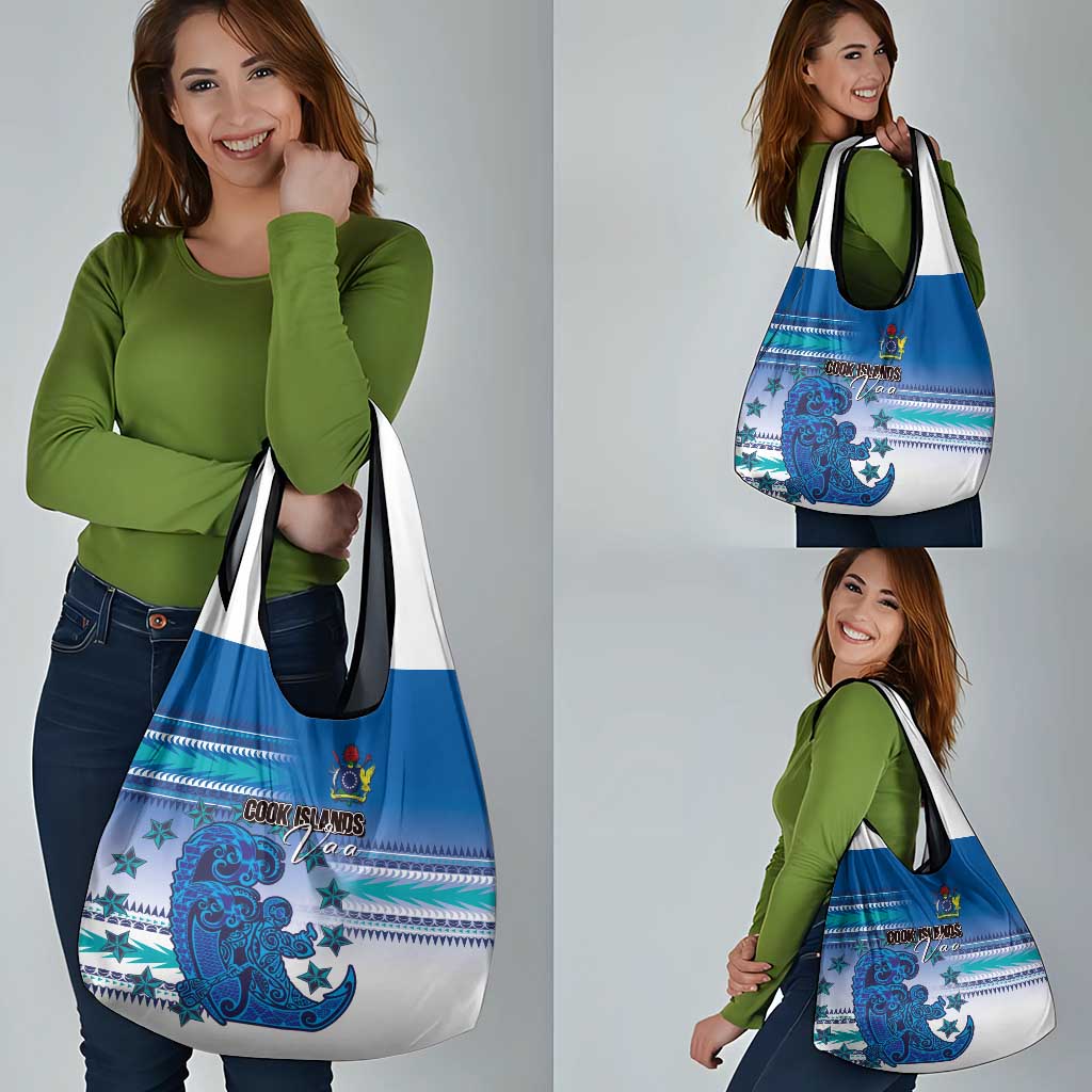 Cook Islands Va'a Race Grocery Bag Te Tatau Tattoos Sporty Style Light Blue Color - Polynesian Pride