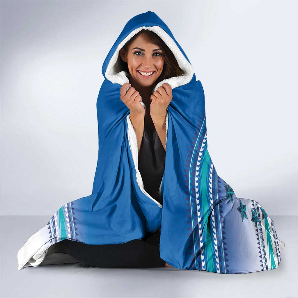 Cook Islands Va'a Race Hooded Blanket Te Tatau Tattoos Sporty Style Light Blue Color - Polynesian Pride