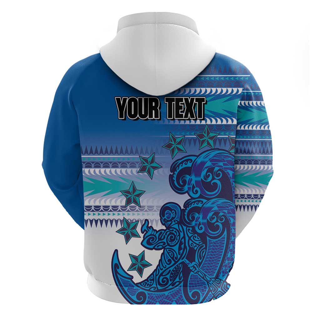 Personalised Cook Islands Va'a Race Hoodie Te Tatau Tattoos Sporty Style Light Blue Color - Polynesian Pride