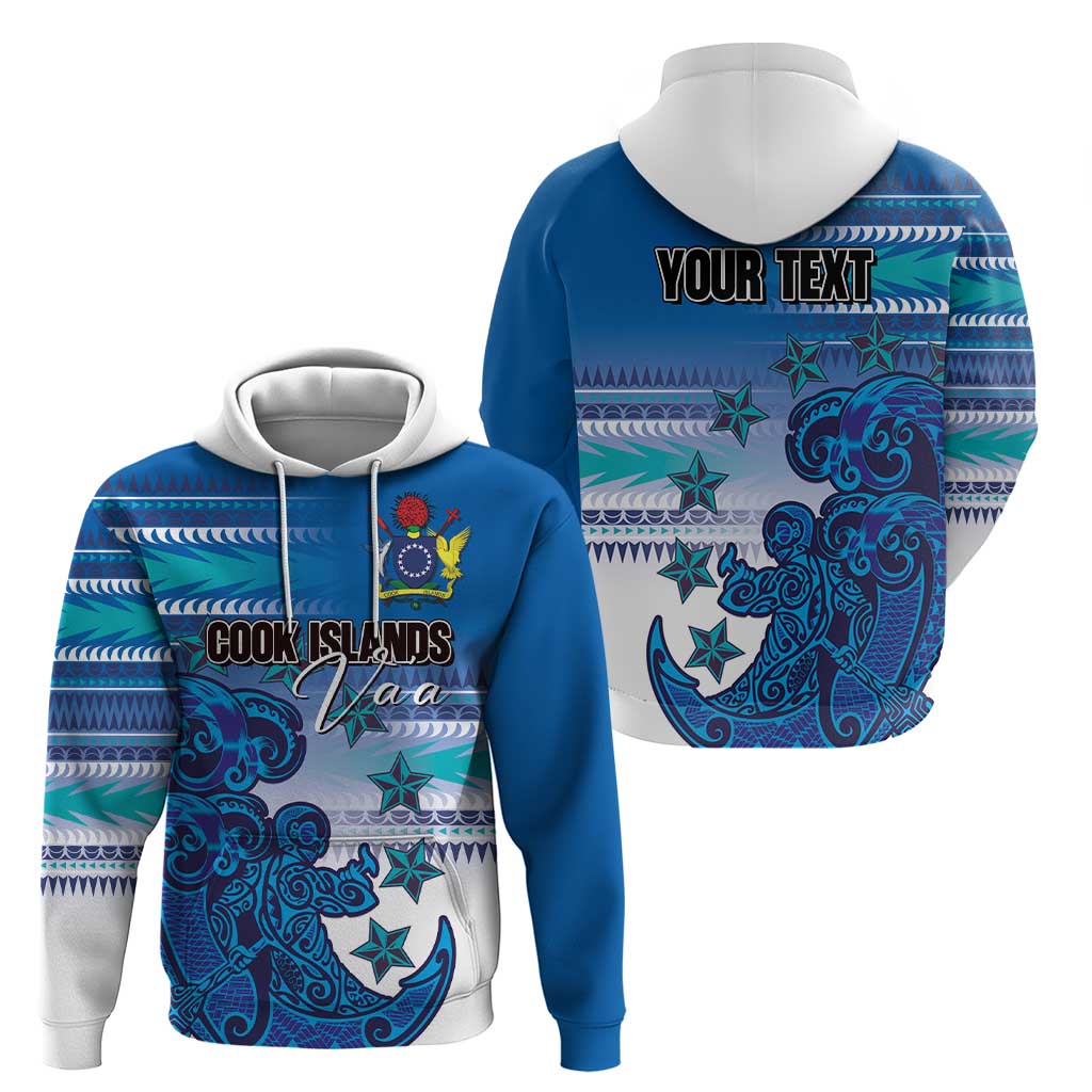 Personalised Cook Islands Va'a Race Hoodie Te Tatau Tattoos Sporty Style Light Blue Color - Polynesian Pride