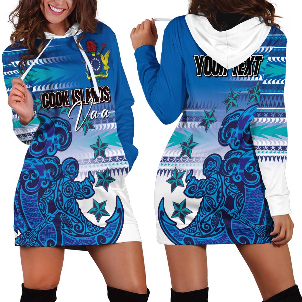 Personalised Cook Islands Va'a Race Hoodie Dress Te Tatau Tattoos Sporty Style Light Blue Color - Polynesian Pride