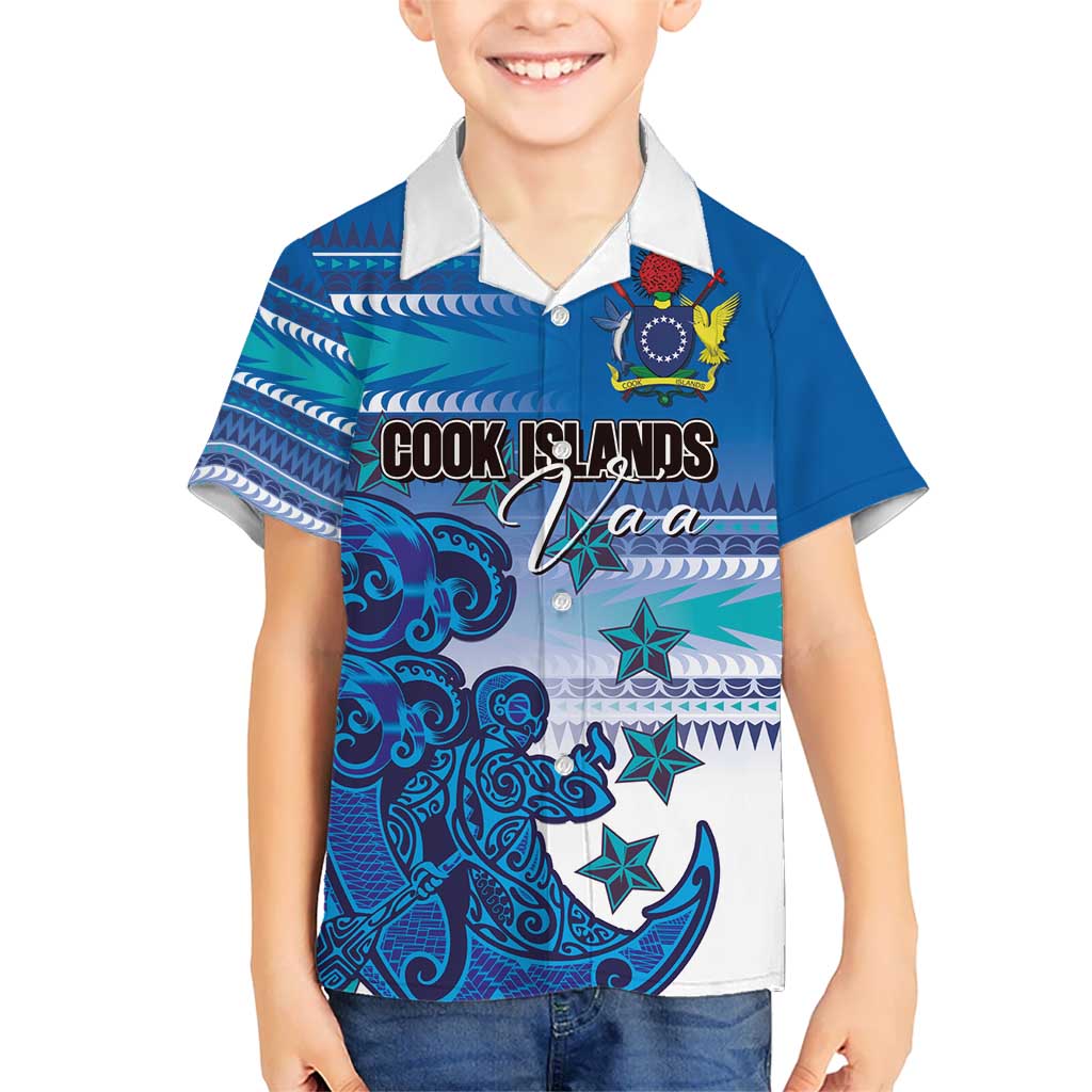 Personalised Cook Islands Va'a Race Kid Hawaiian Shirt Te Tatau Tattoos Sporty Style Light Blue Color - Polynesian Pride