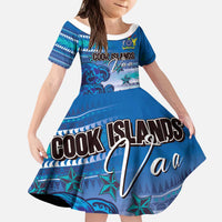 Personalised Cook Islands Va'a Race Kid Short Sleeve Dress Te Tatau Tattoos Sporty Style Light Blue Color - Polynesian Pride