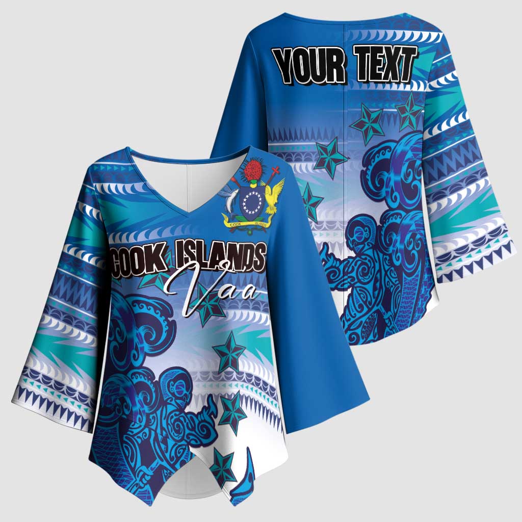 Personalised Cook Islands Va'a Race Kimono Sleeve Blouse Te Tatau Tattoos Sporty Style Light Blue Color - Polynesian Pride