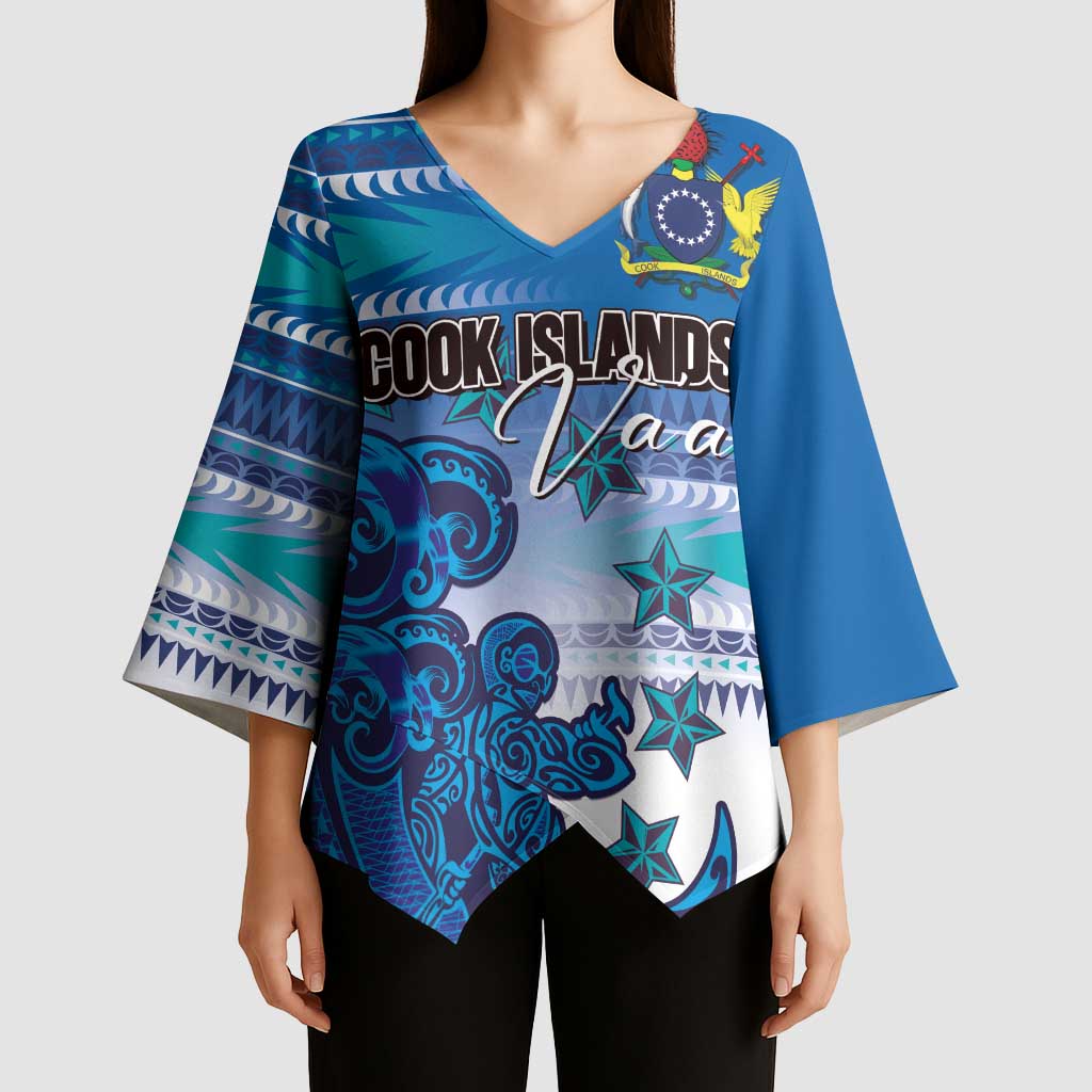 Personalised Cook Islands Va'a Race Kimono Sleeve Blouse Te Tatau Tattoos Sporty Style Light Blue Color - Polynesian Pride