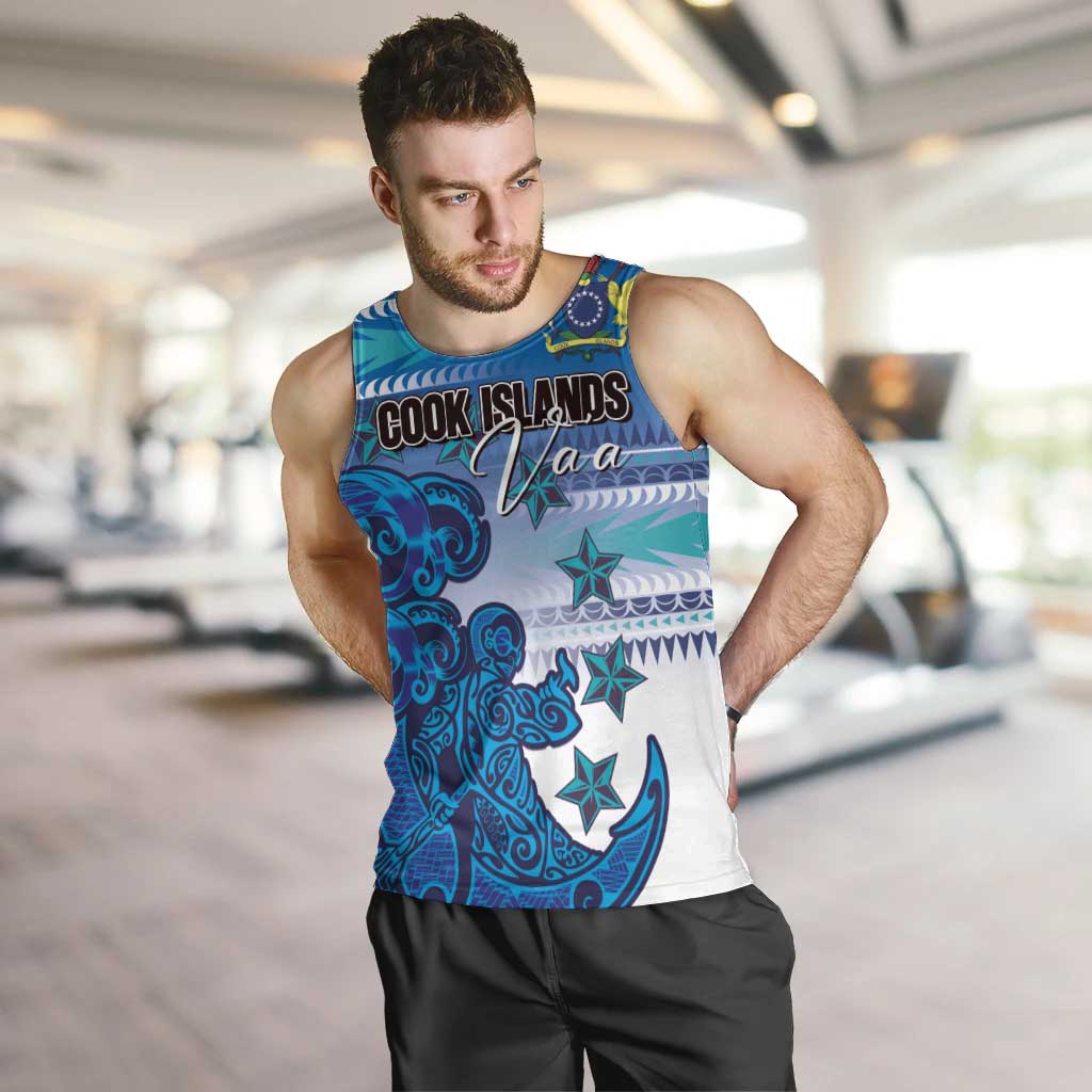 Personalised Cook Islands Va'a Race Men Tank Top Te Tatau Tattoos Sporty Style Light Blue Color - Polynesian Pride