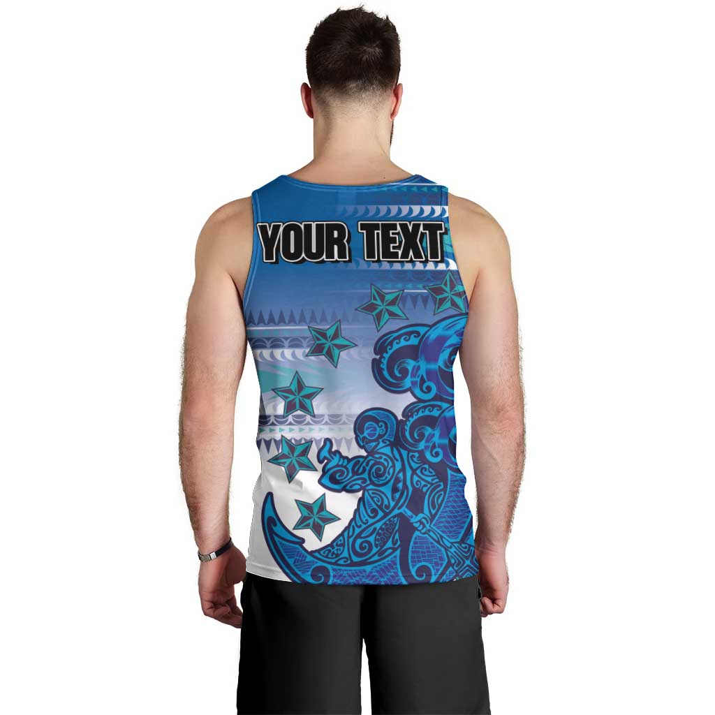 Personalised Cook Islands Va'a Race Men Tank Top Te Tatau Tattoos Sporty Style Light Blue Color - Polynesian Pride
