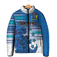 Personalised Cook Islands Va'a Race Padded Jacket Te Tatau Tattoos Sporty Style Light Blue Color - Polynesian Pride