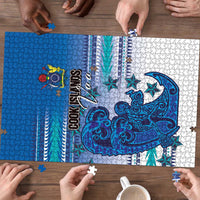 Cook Islands Va'a Race Puzzle Te Tatau Tattoos Sporty Style Light Blue Color - Polynesian Pride