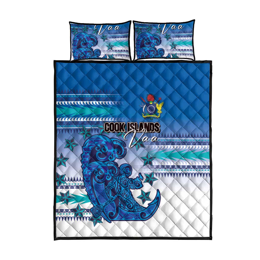Cook Islands Va'a Race Quilt Bed Set Te Tatau Tattoos Sporty Style Light Blue Color - Polynesian Pride