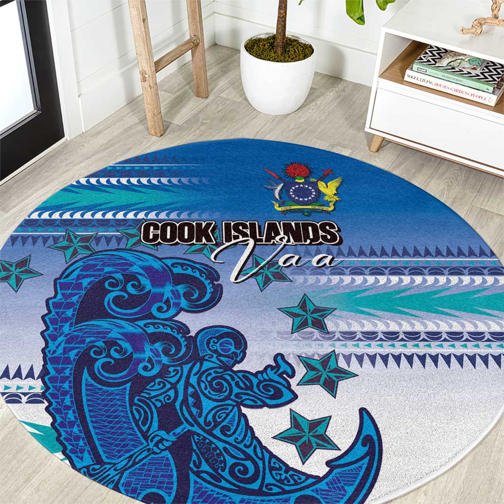 Cook Islands Va'a Race Round Carpet Te Tatau Tattoos Sporty Style Light Blue Color - Polynesian Pride