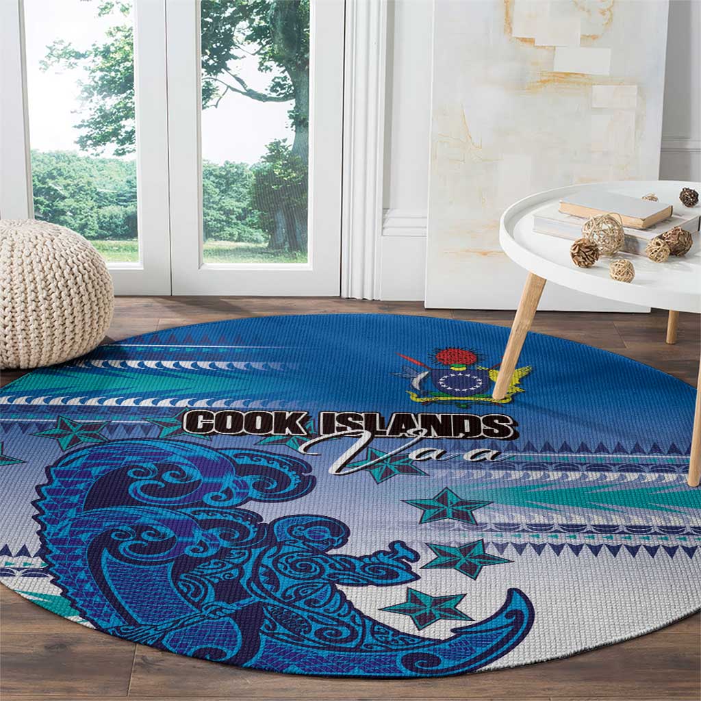 Cook Islands Va'a Race Round Carpet Te Tatau Tattoos Sporty Style Light Blue Color - Polynesian Pride