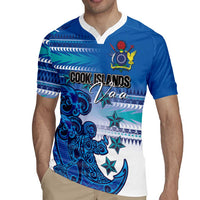 Personalised Cook Islands Va'a Race Rugby Jersey Te Tatau Tattoos Sporty Style Light Blue Color - Polynesian Pride