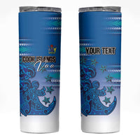 Personalised Cook Islands Va'a Race Skinny Tumbler Te Tatau Tattoos Sporty Style Light Blue Color - Polynesian Pride