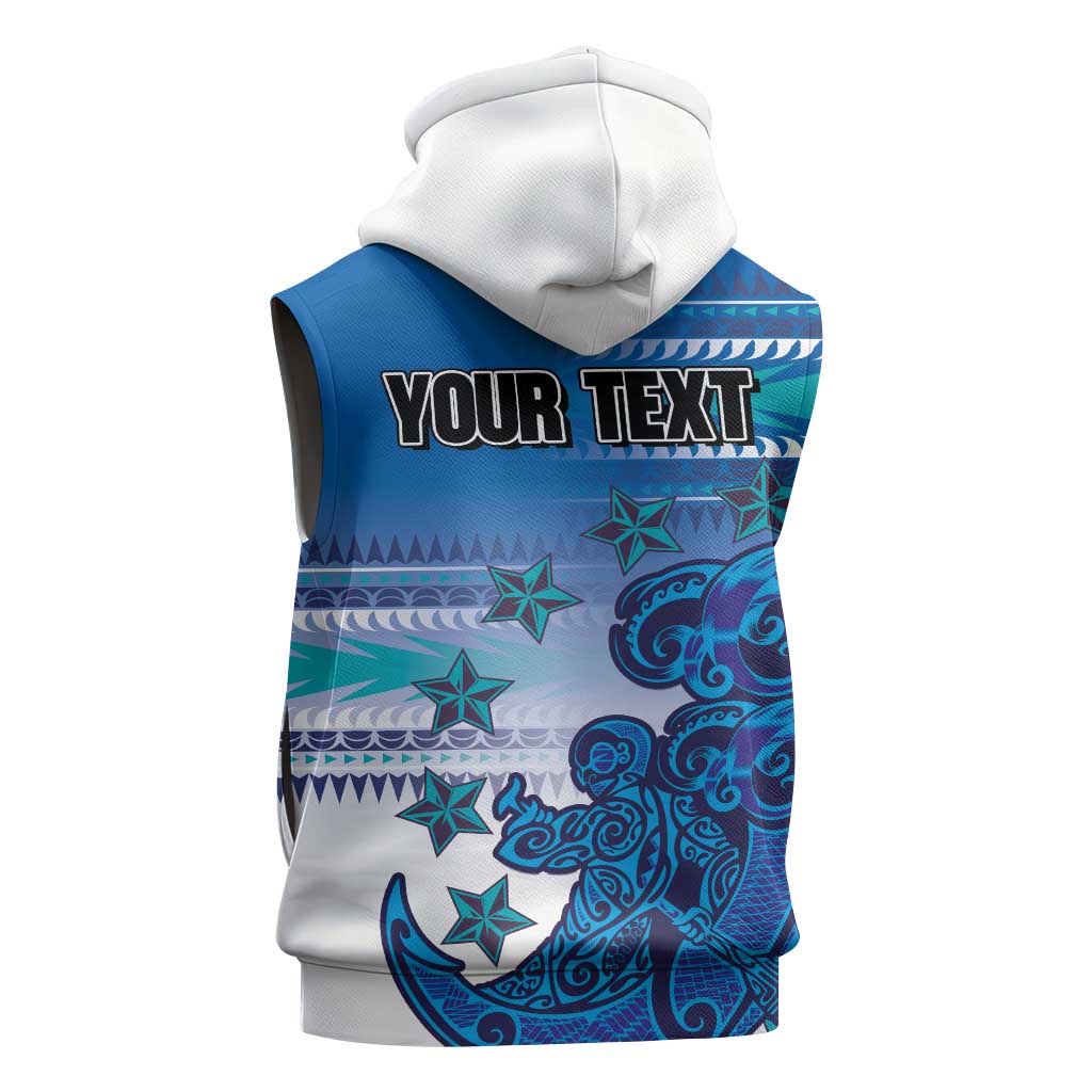 Personalised Cook Islands Va'a Race Sleeveless Hoodie Te Tatau Tattoos Sporty Style Light Blue Color - Polynesian Pride