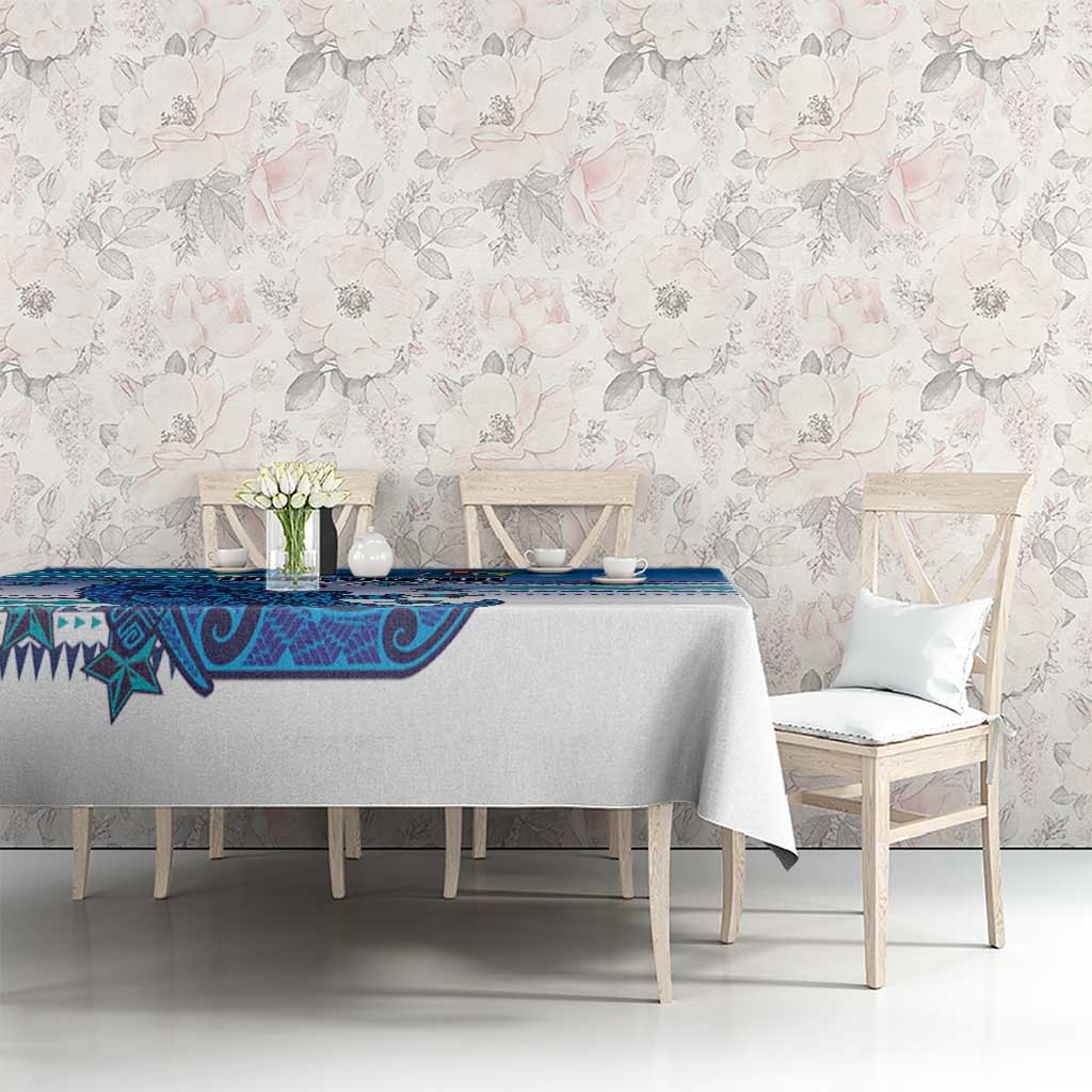 Cook Islands Va'a Race Tablecloth Te Tatau Tattoos Sporty Style Light Blue Color - Polynesian Pride