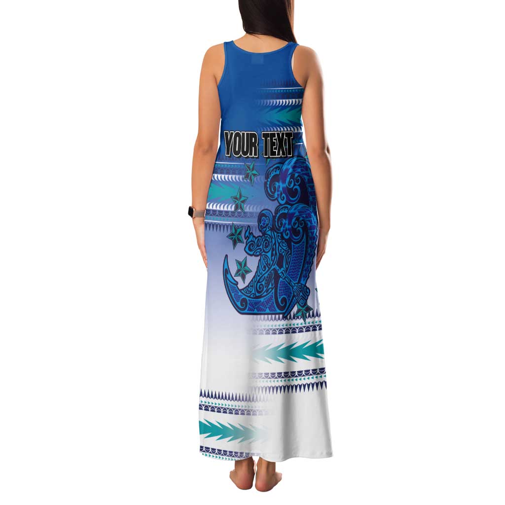Personalised Cook Islands Va'a Race Tank Maxi Dress Te Tatau Tattoos Sporty Style Light Blue Color - Polynesian Pride