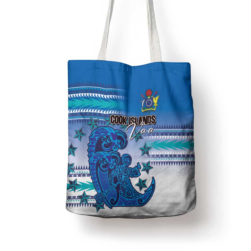 Cook Islands Va'a Race Tote Bag Te Tatau Tattoos Sporty Style Light Blue Color - Polynesian Pride