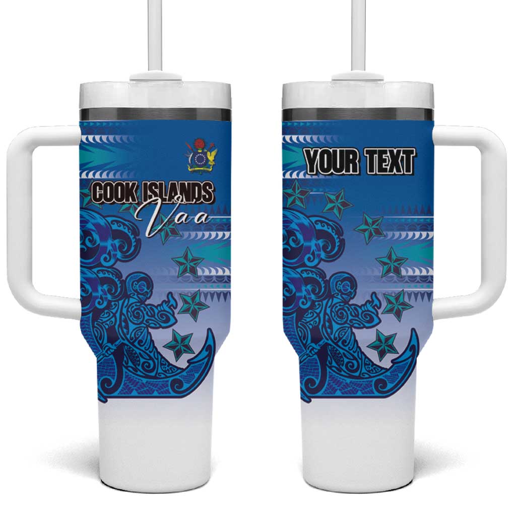 Personalised Cook Islands Va'a Race Tumbler With Handle Te Tatau Tattoos Sporty Style Light Blue Color - Polynesian Pride