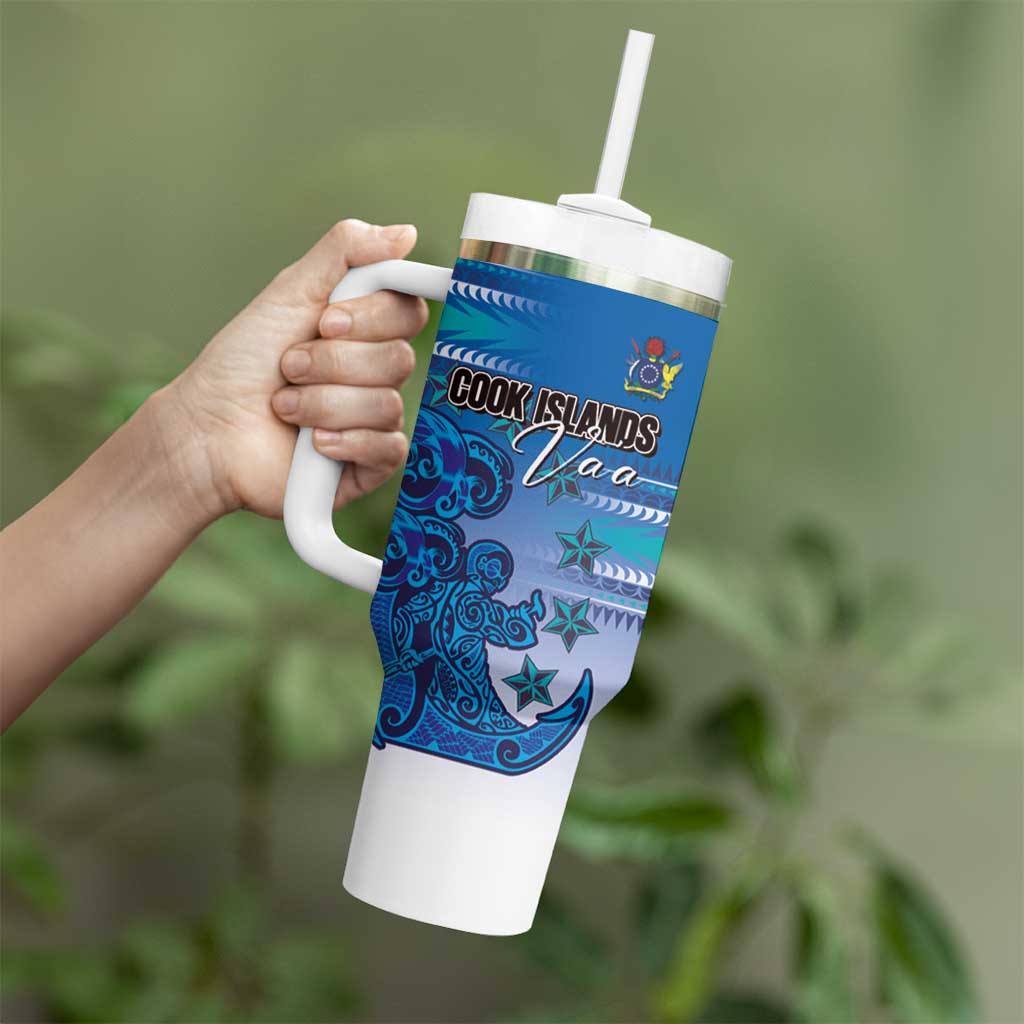 Personalised Cook Islands Va'a Race Tumbler With Handle Te Tatau Tattoos Sporty Style Light Blue Color - Polynesian Pride