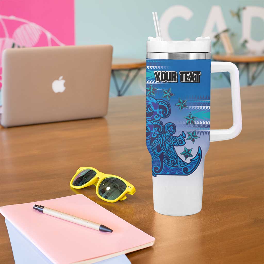 Personalised Cook Islands Va'a Race Tumbler With Handle Te Tatau Tattoos Sporty Style Light Blue Color - Polynesian Pride