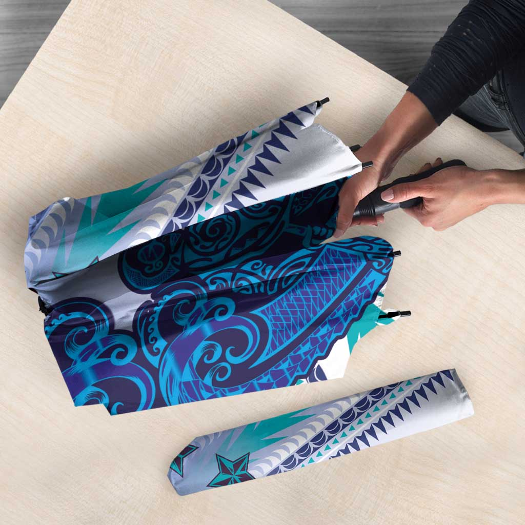 Cook Islands Va'a Race Umbrella Te Tatau Tattoos Sporty Style Light Blue Color - Polynesian Pride