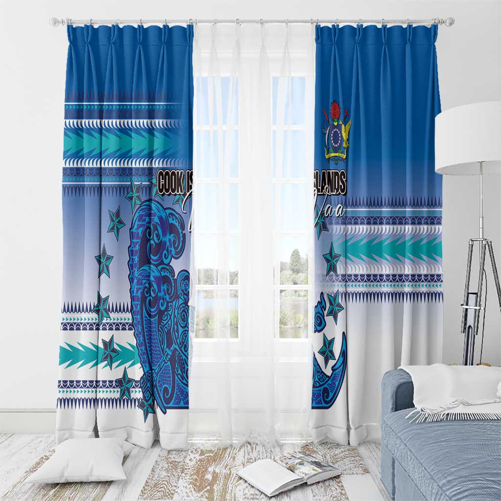 Cook Islands Va'a Race Window Curtain Te Tatau Tattoos Sporty Style Light Blue Color - Polynesian Pride