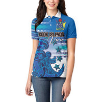 Personalised Cook Islands Va'a Race Women Polo Shirt Te Tatau Tattoos Sporty Style Light Blue Color - Polynesian Pride