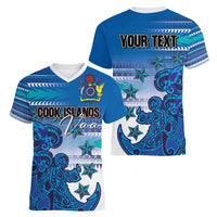 Personalised Cook Islands Va'a Race Women V-Neck T-Shirt Te Tatau Tattoos Sporty Style Light Blue Color - Polynesian Pride