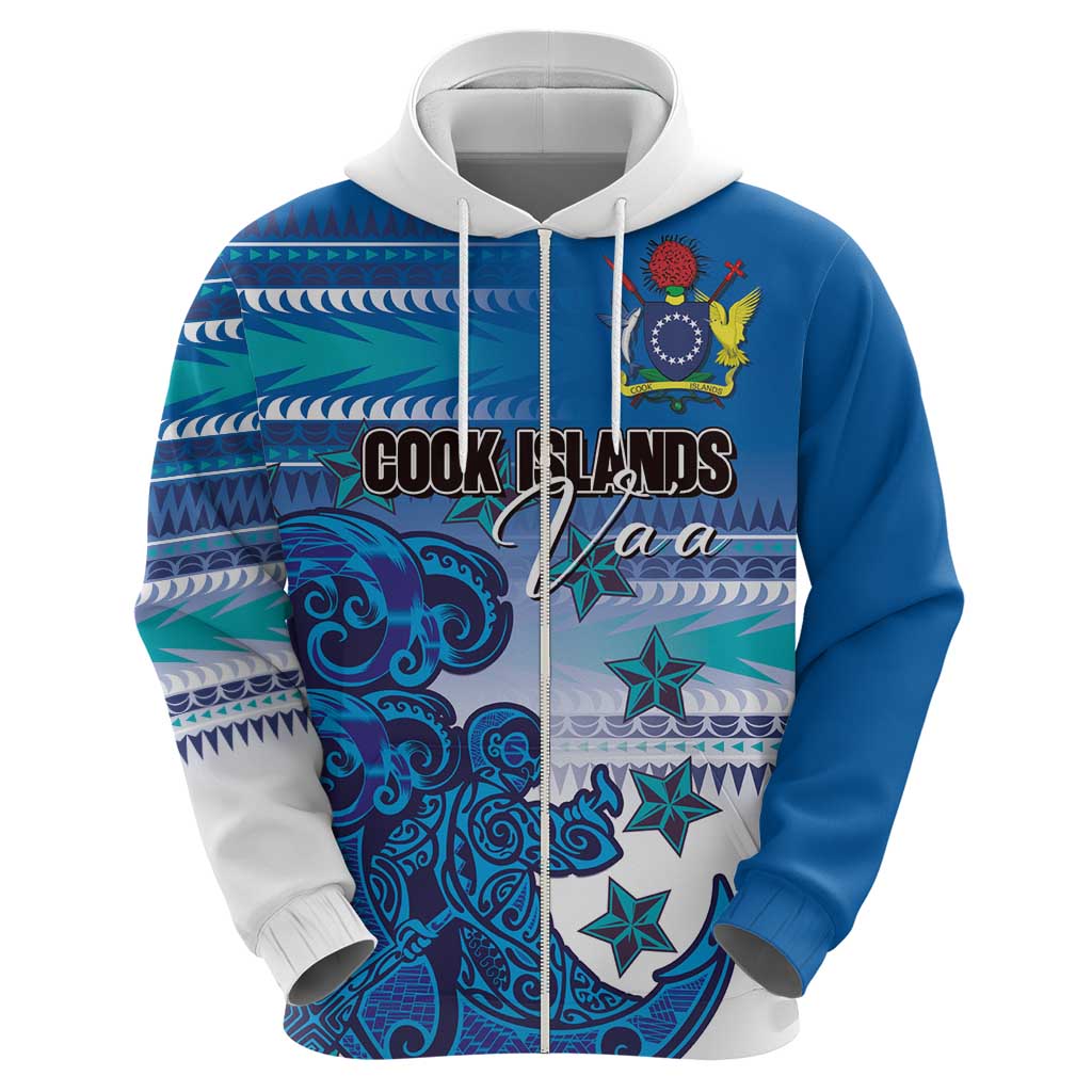 Personalised Cook Islands Va'a Race Zip Hoodie Te Tatau Tattoos Sporty Style Light Blue Color - Polynesian Pride