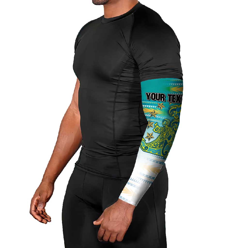 Personalised Cook Islands Va'a Race Arm Sleeves Te Tatau Tattoos Sporty Style Turquoise Color - Polynesian Pride