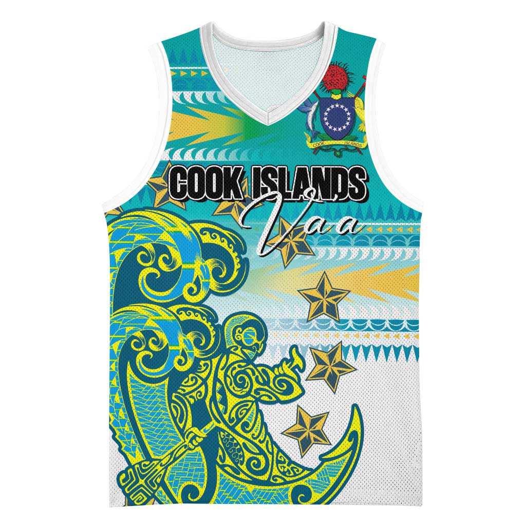 Personalised Cook Islands Va'a Race Basketball Jersey Te Tatau Tattoos Sporty Style Turquoise Color - Polynesian Pride