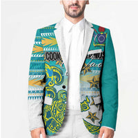 Personalised Cook Islands Va'a Race Blazer Te Tatau Tattoos Sporty Style Turquoise Color - Polynesian Pride