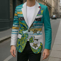 Personalised Cook Islands Va'a Race Blazer Te Tatau Tattoos Sporty Style Turquoise Color - Polynesian Pride