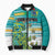 Personalised Cook Islands Va'a Race Bomber Puffer Jacket Te Tatau Tattoos Sporty Style Turquoise Color - Polynesian Pride