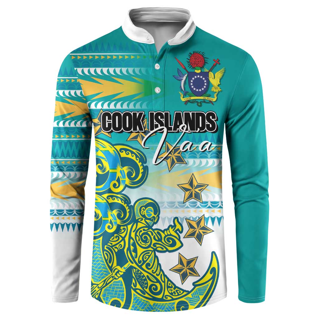 Personalised Cook Islands Va'a Race Button Sweatshirt Te Tatau Tattoos Sporty Style Turquoise Color - Polynesian Pride