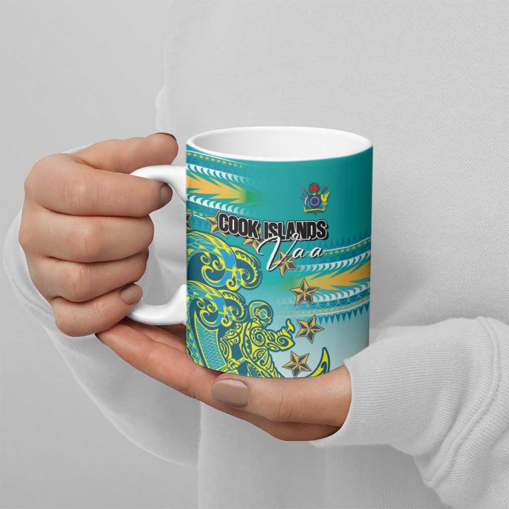 Personalised Cook Islands Va'a Race Ceramic Mug Te Tatau Tattoos Sporty Style Turquoise Color - Polynesian Pride