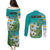 Personalised Cook Islands Va'a Race Couples Matching Puletasi and Long Sleeve Button Shirt Te Tatau Tattoos Sporty Style Turquoise Color - Polynesian Pride