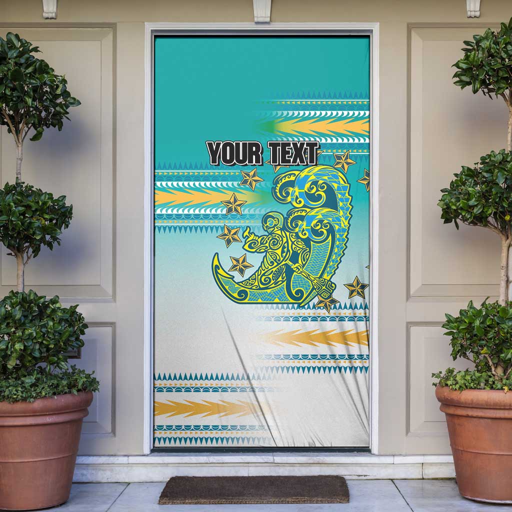 Personalised Cook Islands Va'a Race Door Cover Te Tatau Tattoos Sporty Style Turquoise Color - Polynesian Pride