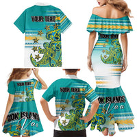 Personalised Cook Islands Va'a Race Family Matching Mermaid Dress and Hawaiian Shirt Te Tatau Tattoos Sporty Style Turquoise Color - Polynesian Pride