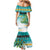 Personalised Cook Islands Va'a Race Family Matching Mermaid Dress and Hawaiian Shirt Te Tatau Tattoos Sporty Style Turquoise Color - Polynesian Pride