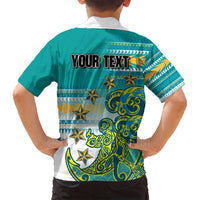 Personalised Cook Islands Va'a Race Family Matching Off Shoulder Short Dress and Hawaiian Shirt Te Tatau Tattoos Sporty Style Turquoise Color - Polynesian Pride