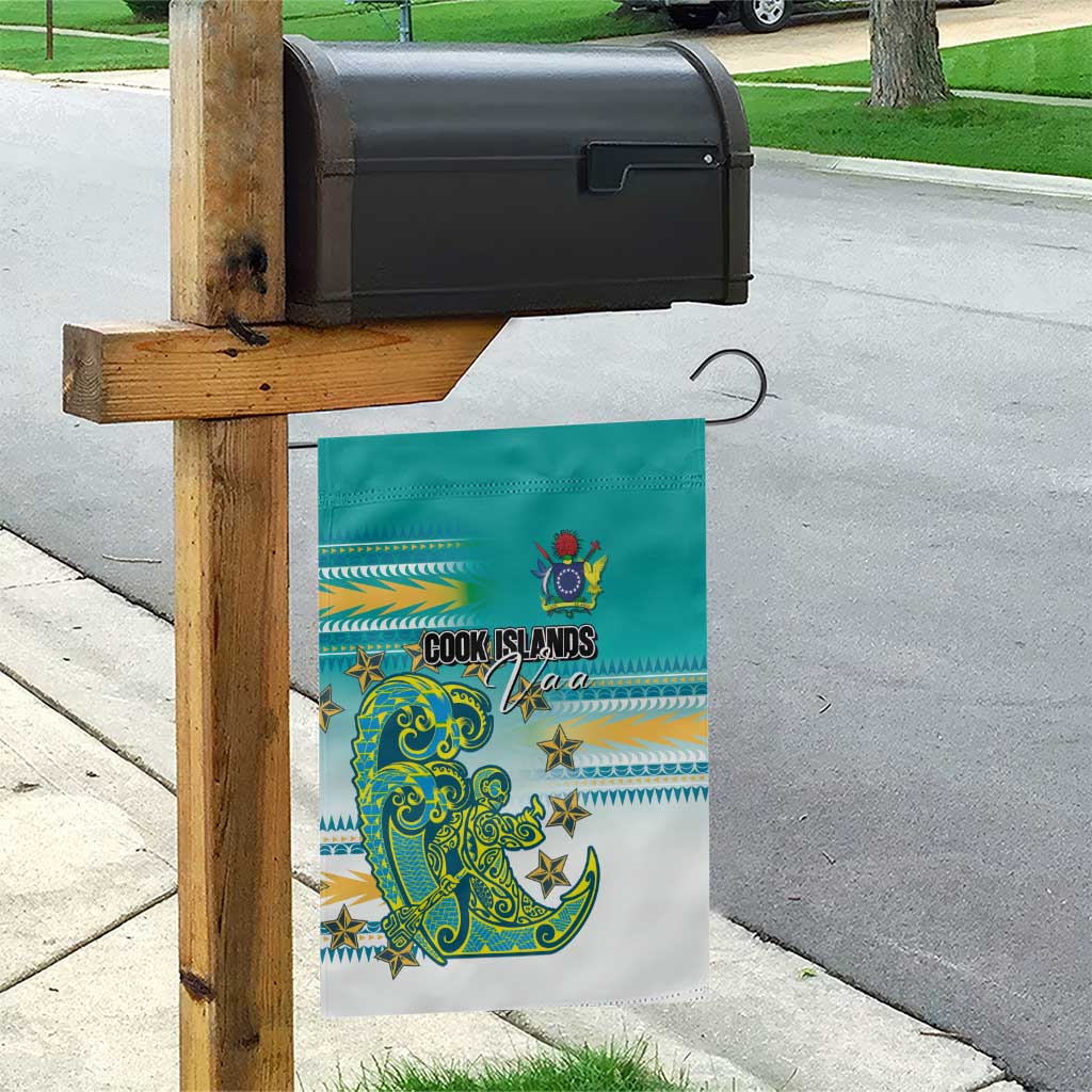 Cook Islands Va'a Race Garden Flag Te Tatau Tattoos Sporty Style Turquoise Color - Polynesian Pride