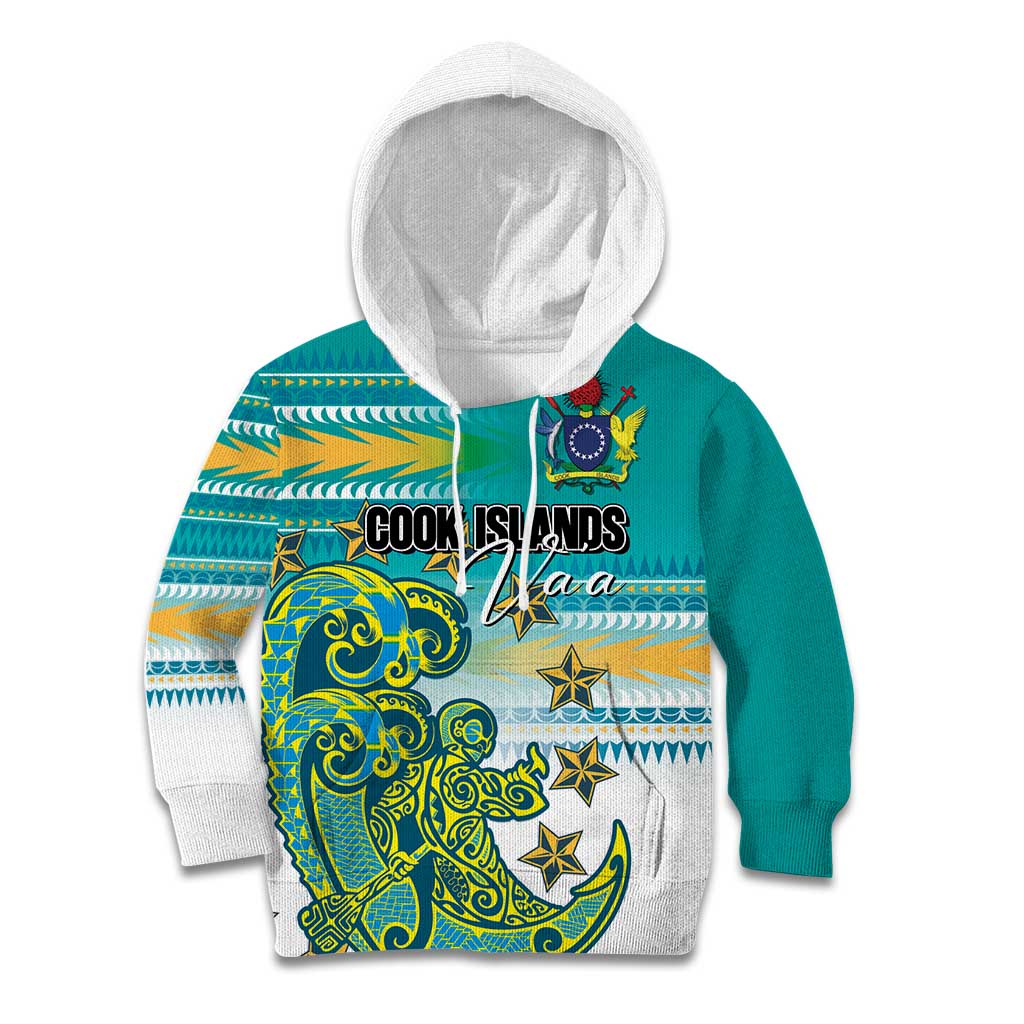 Personalised Cook Islands Va'a Race Kid Hoodie Te Tatau Tattoos Sporty Style Turquoise Color - Polynesian Pride