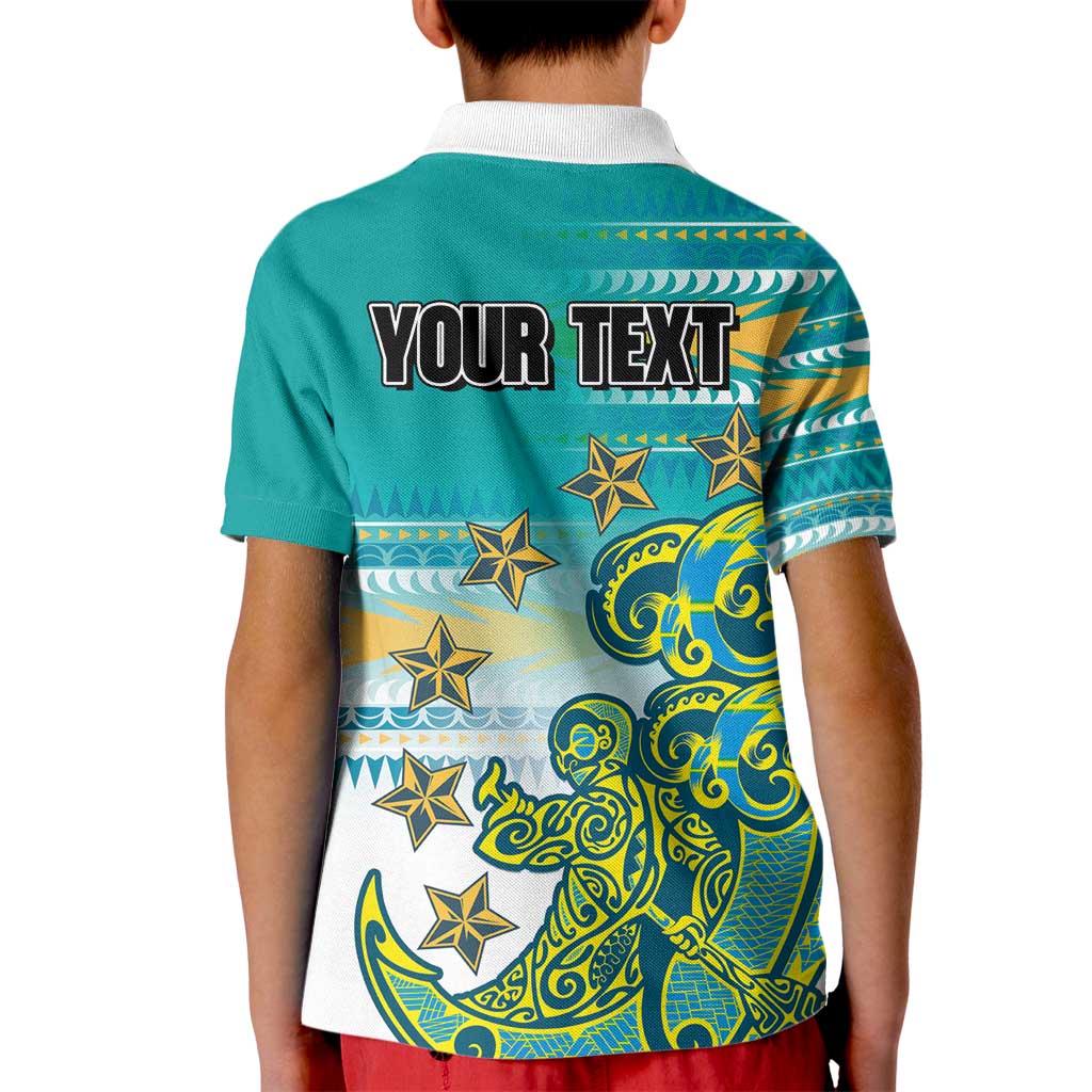 Personalised Cook Islands Va'a Race Kid Polo Shirt Te Tatau Tattoos Sporty Style Turquoise Color - Polynesian Pride