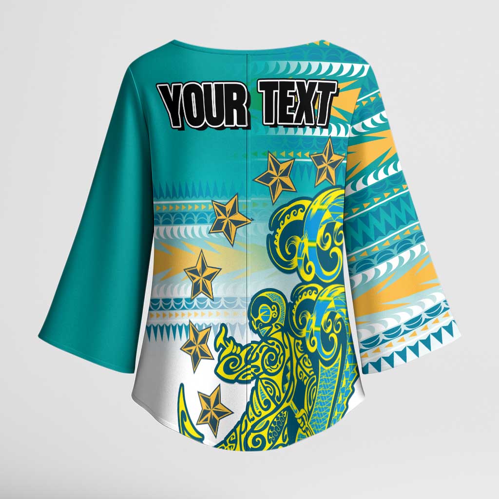 Personalised Cook Islands Va'a Race Kimono Sleeve Blouse Te Tatau Tattoos Sporty Style Turquoise Color - Polynesian Pride