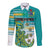 Personalised Cook Islands Va'a Race Long Sleeve Button Shirt Te Tatau Tattoos Sporty Style Turquoise Color - Polynesian Pride